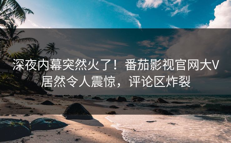 深夜内幕突然火了！番茄影视官网大V居然令人震惊，评论区炸裂